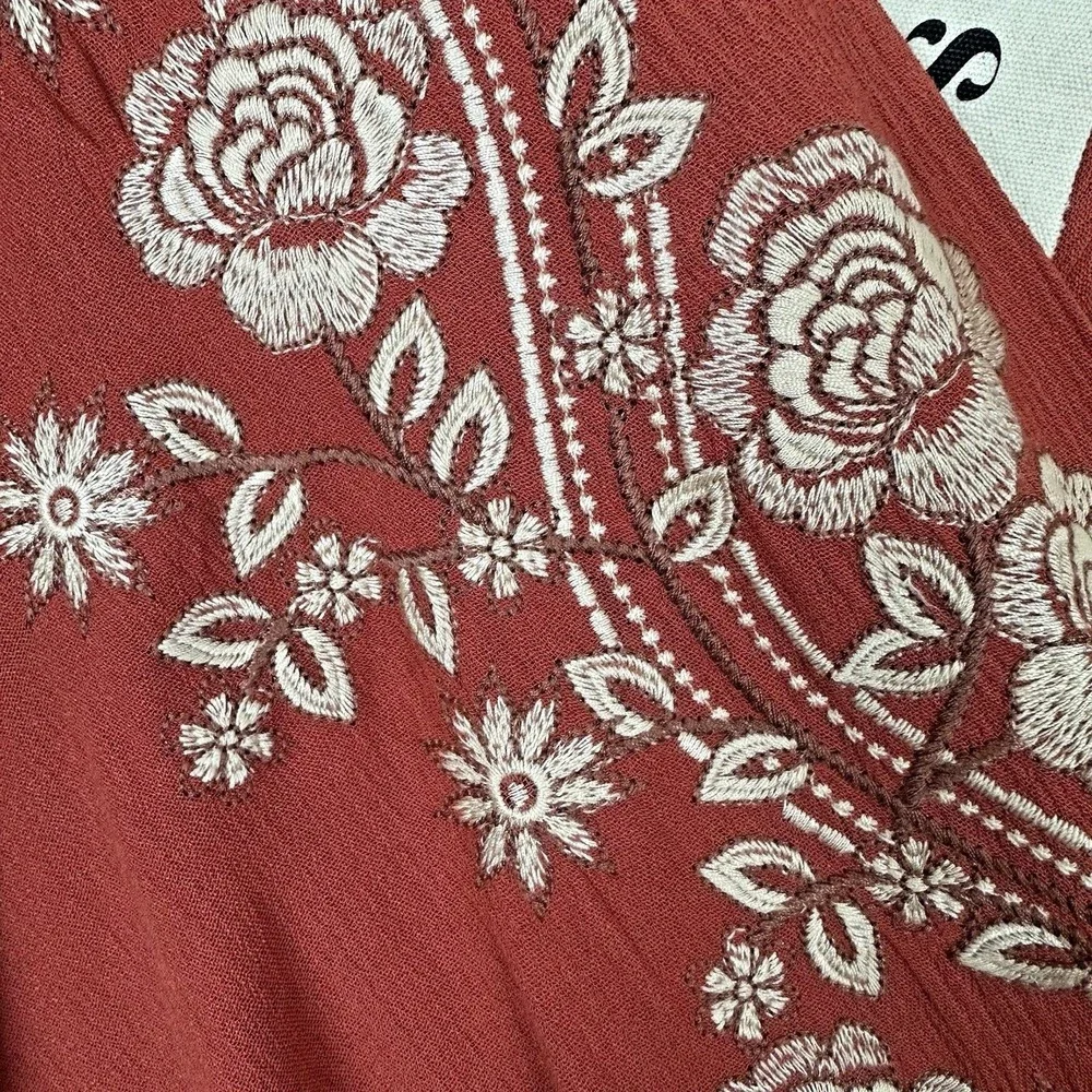 Savanna Jane 2X Embroidered Boho Romanticcore Festival Peplum Blouse Rust Red - Picture 11 of 14
